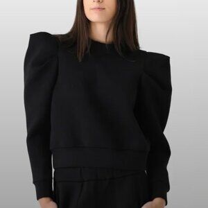 Hunter Bell Black Mock Neck Puff Shoulder Sweater Top Womens Size M